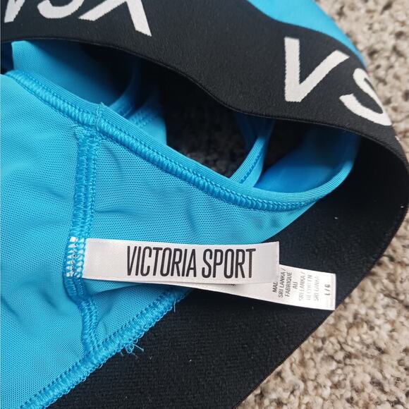 Victoria Sport VSX Sports Bra Size Large Blue Black Racerback Activewear - Picture 3 of 5